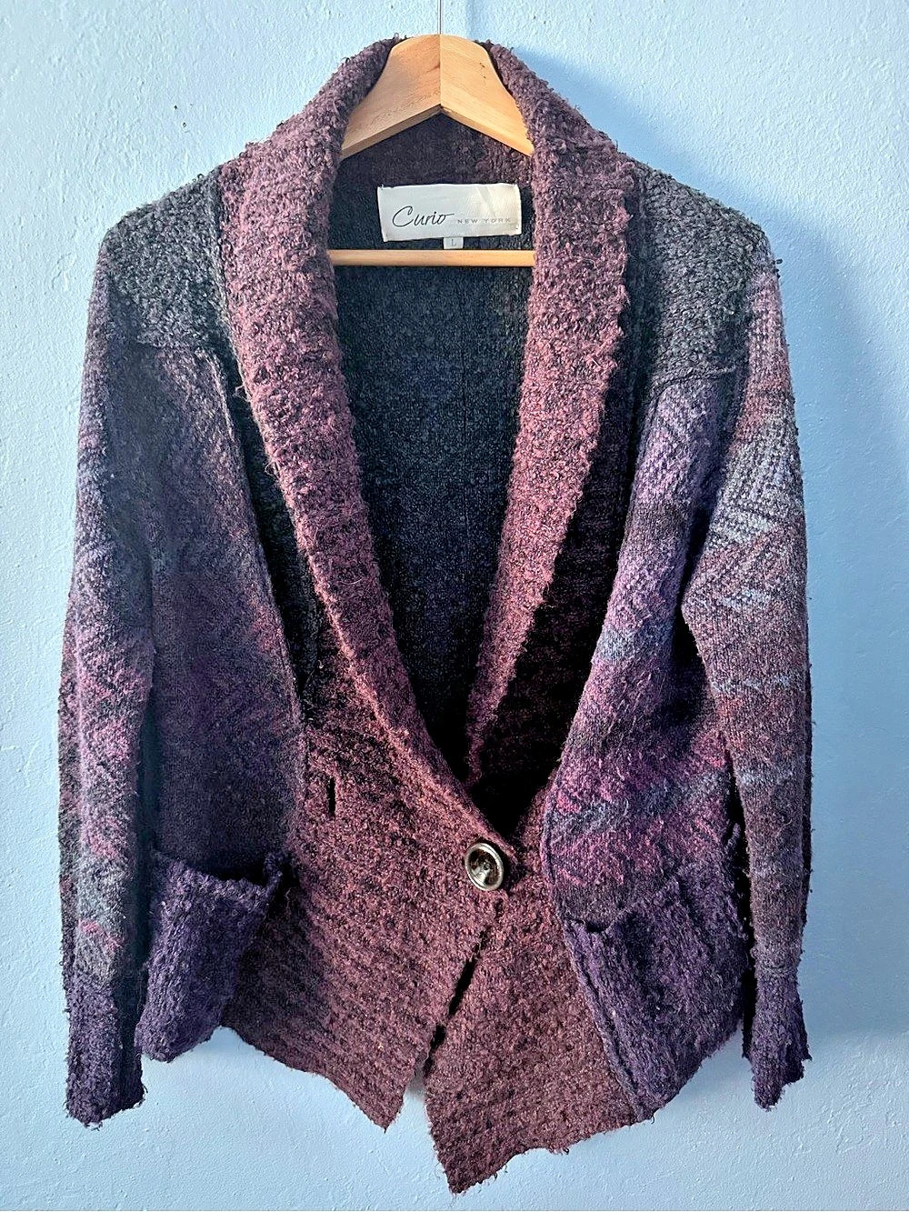Curio New York Structured Knitted Blazer in Purple, Indigo, &  Burgundy in LG
